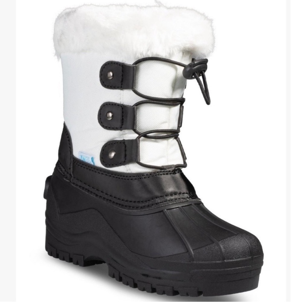 Zoogs White/Black Faux Fur Bungee Lace-Up Snow Boots Sz 11
